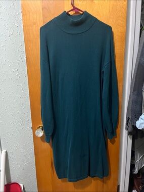 dip Deep Teal Long-Sleeve Turtleneck Dress